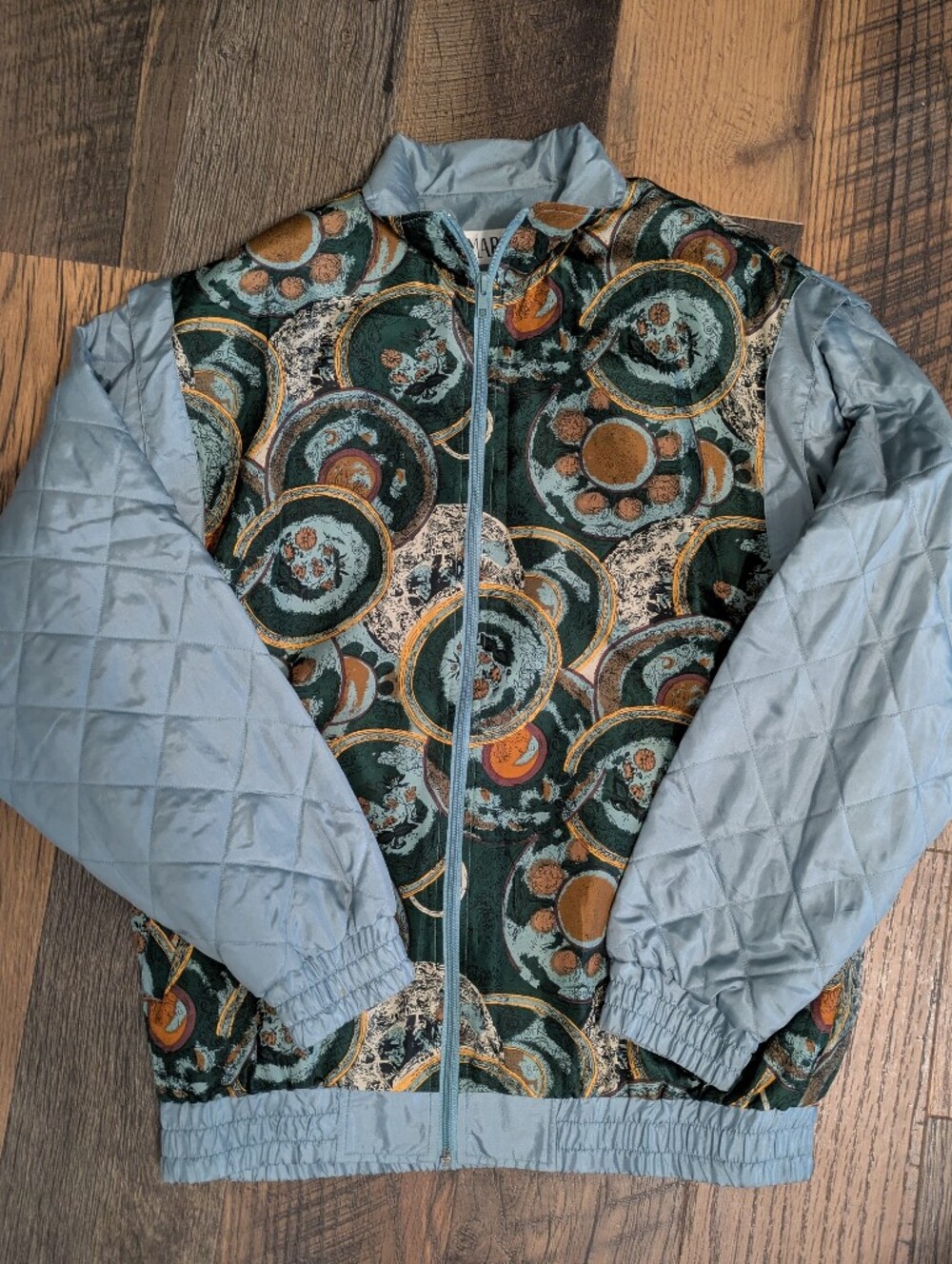 Vintage Marcella 100% Silk Bomber Jacket Medium Green Quilted Sleeve 90s Grandma